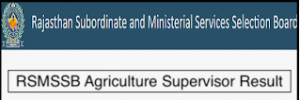 RSMSSB Agriculture Supervisor Result