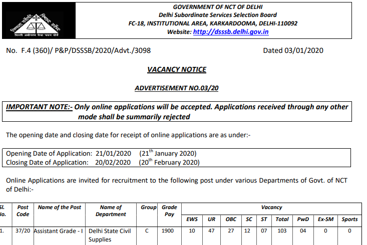 DSSSB Recruitment 2020 Latest Notification, Application Form