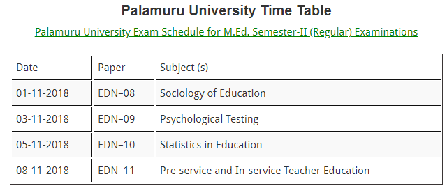 pu degree time table